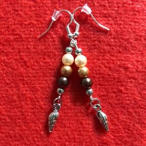 Silver Beaded Dangle Earrings. NWT, Handmade by A Charmed Life.